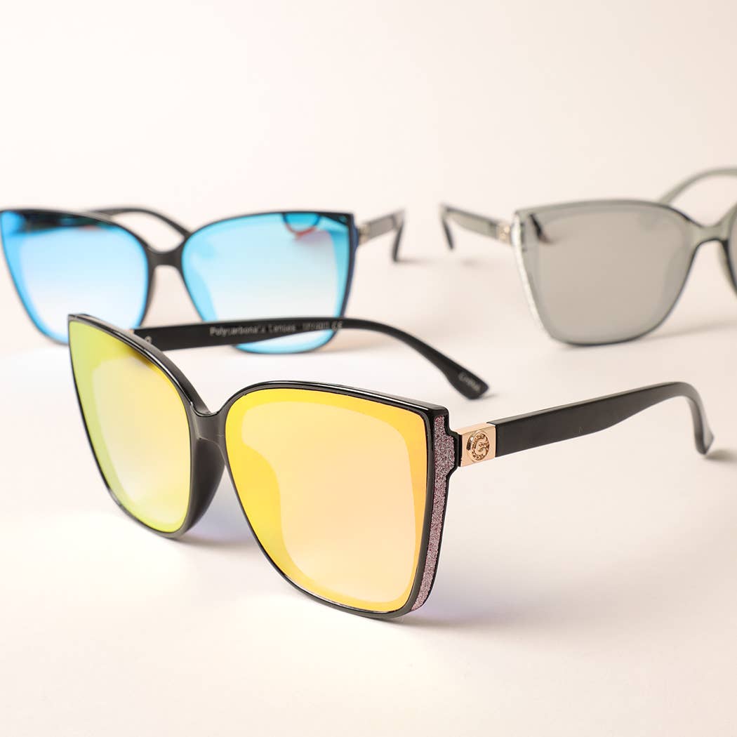 Women's Glitter Detailed Square Sunglasses