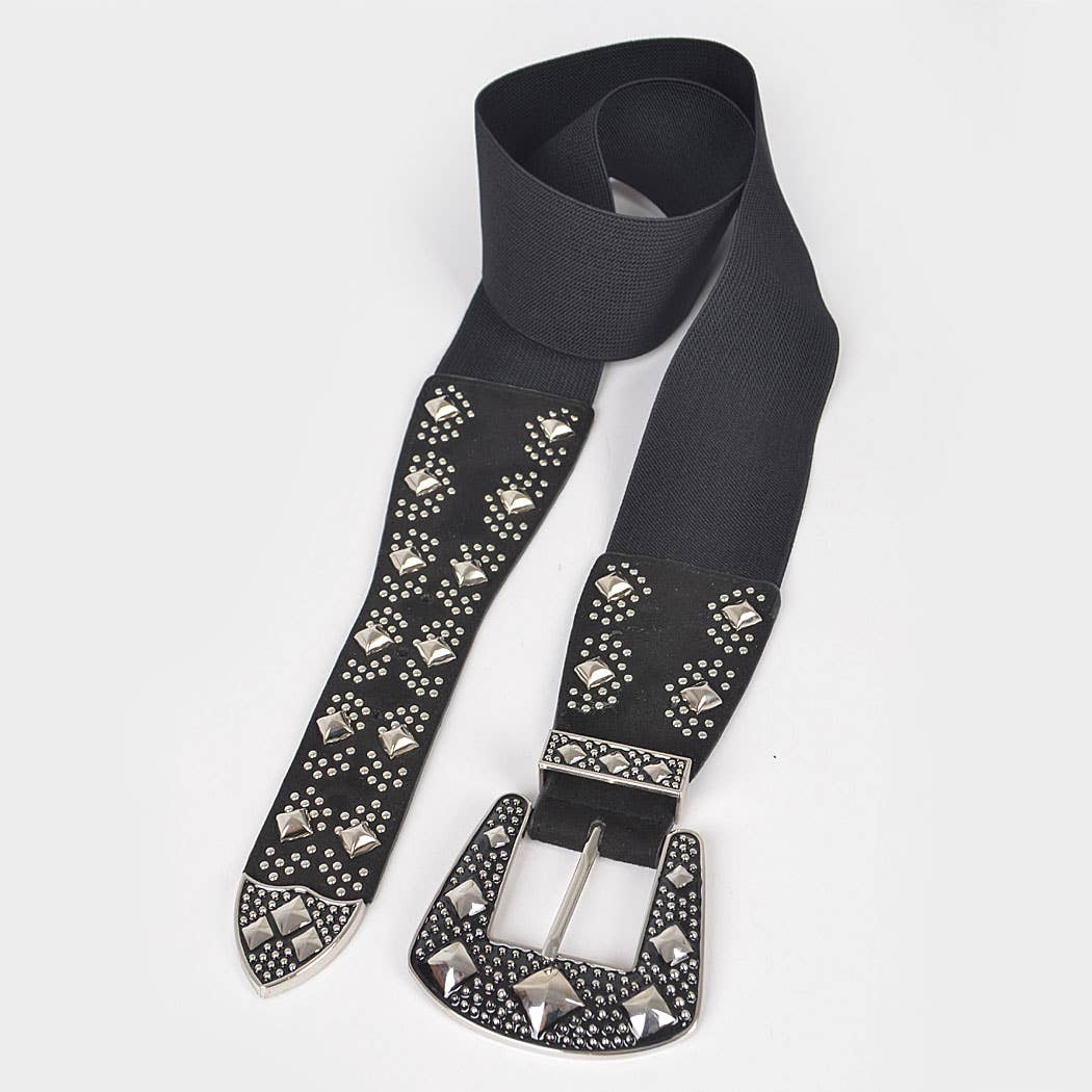 Multi Metal Studded Plus Size Elastic Belt HB8648