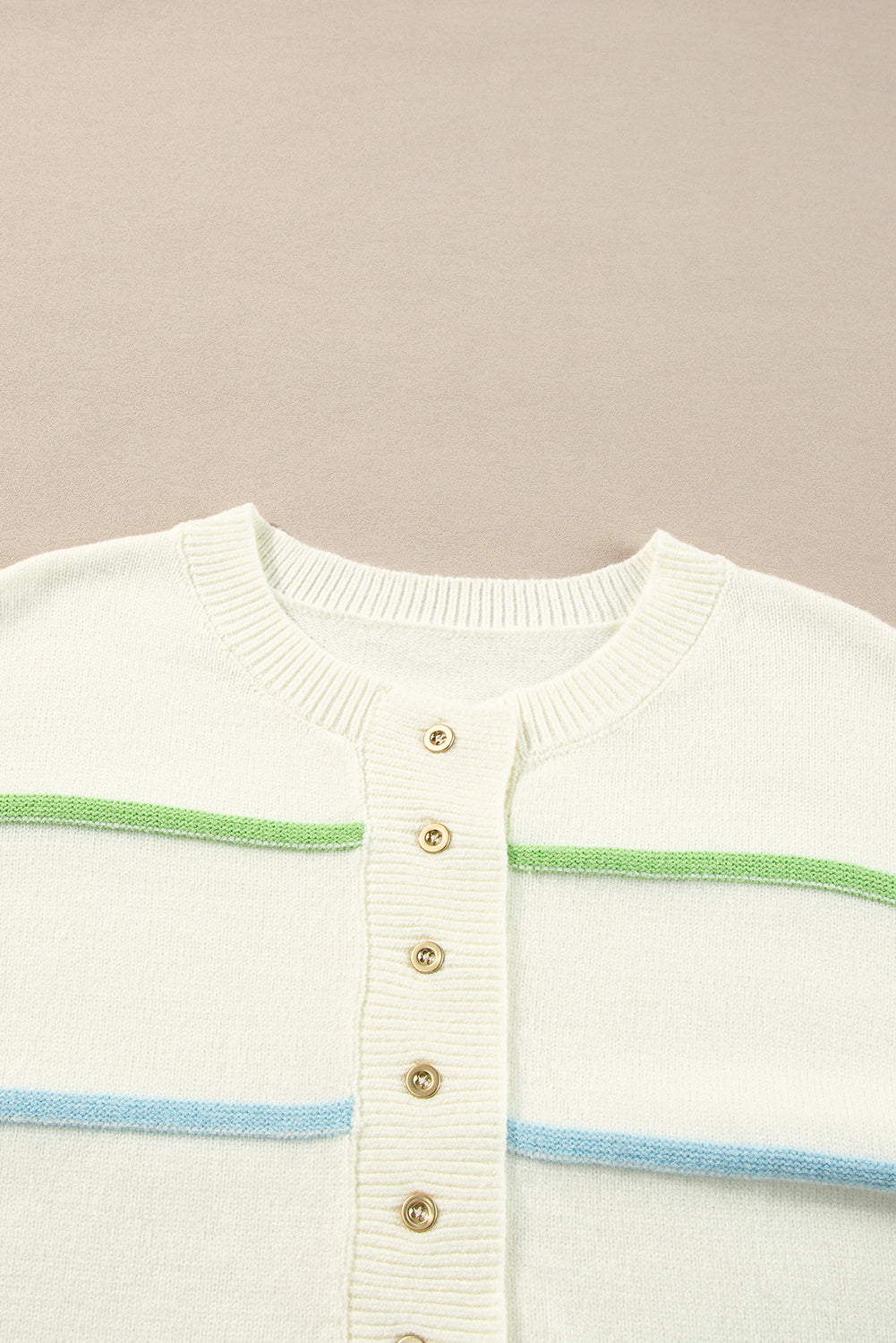 White Rainbow Stripes Drop Shoulder Baggy Henley Sweate