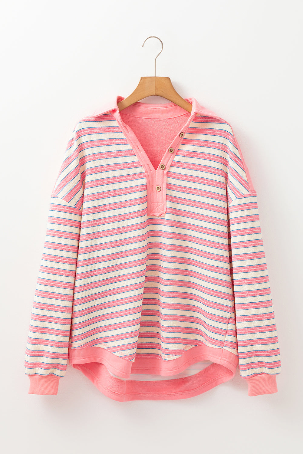 Buttoned V Neck Collared Drop Shoulder Top