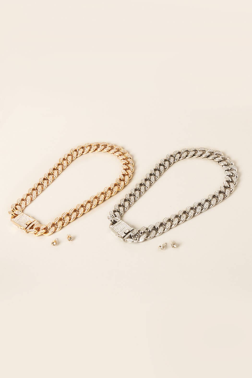 Crystal Stone Link Chain Necklace Earrings Set