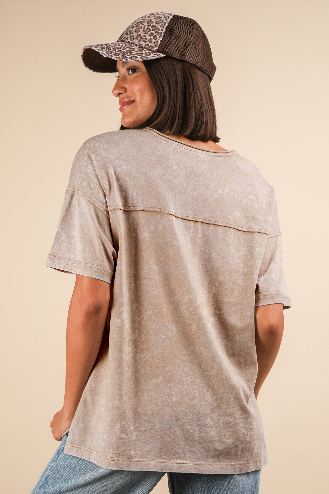 Mineral Washed V-Neck Knit Top