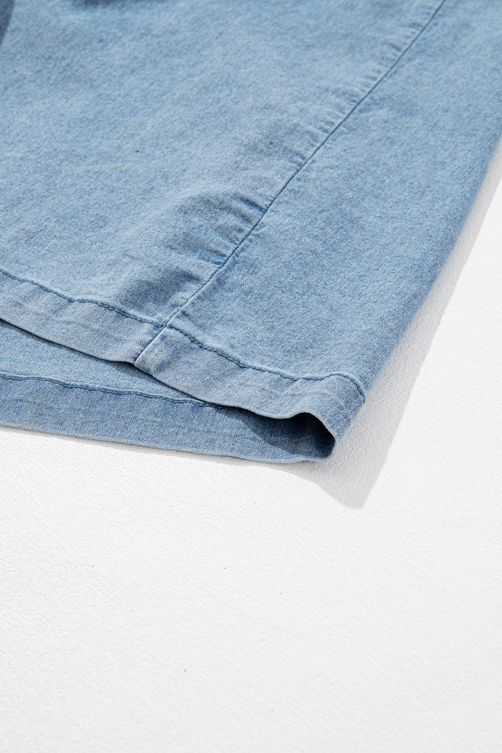 Light Blue Frilled Short Sleeve Button Up Loose Denim Shirt Dress