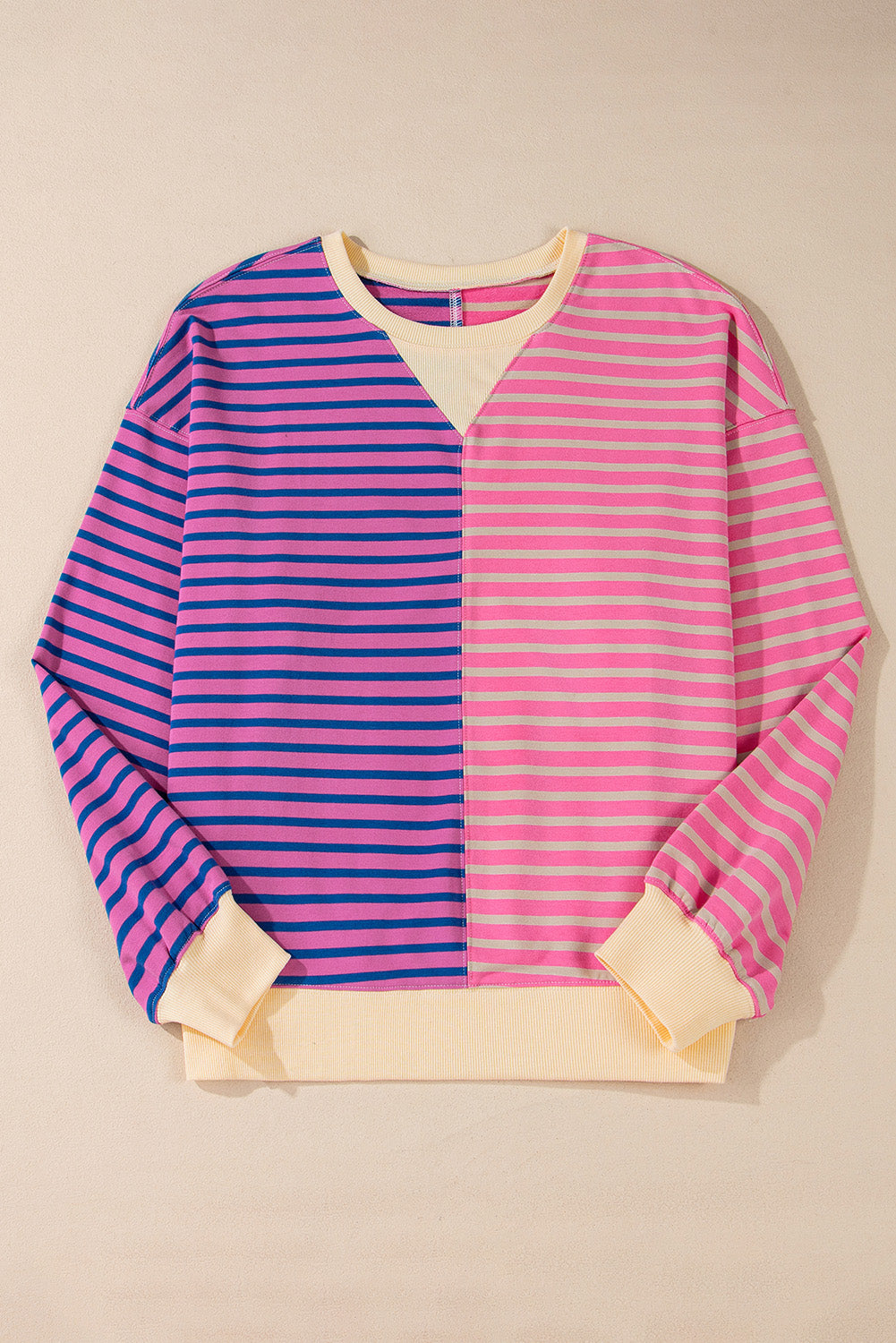 Green Stripe Colorblock Drop Shoulder Oversize Sweatshirt
