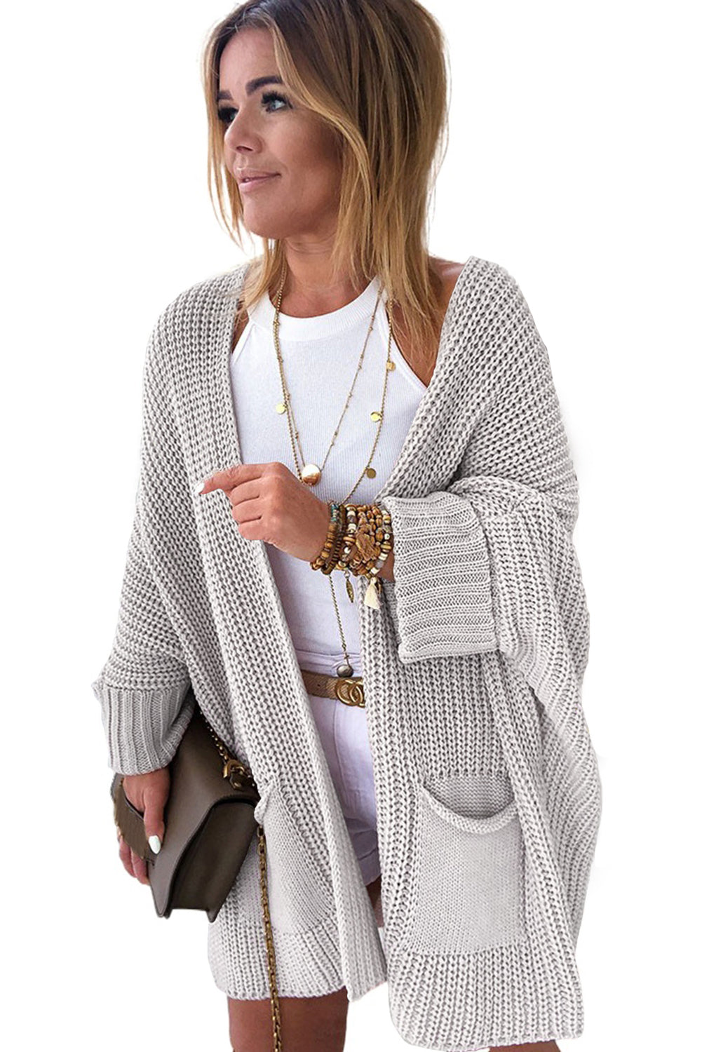 Oversized Fold Over Sleeve Open Front Cardigan