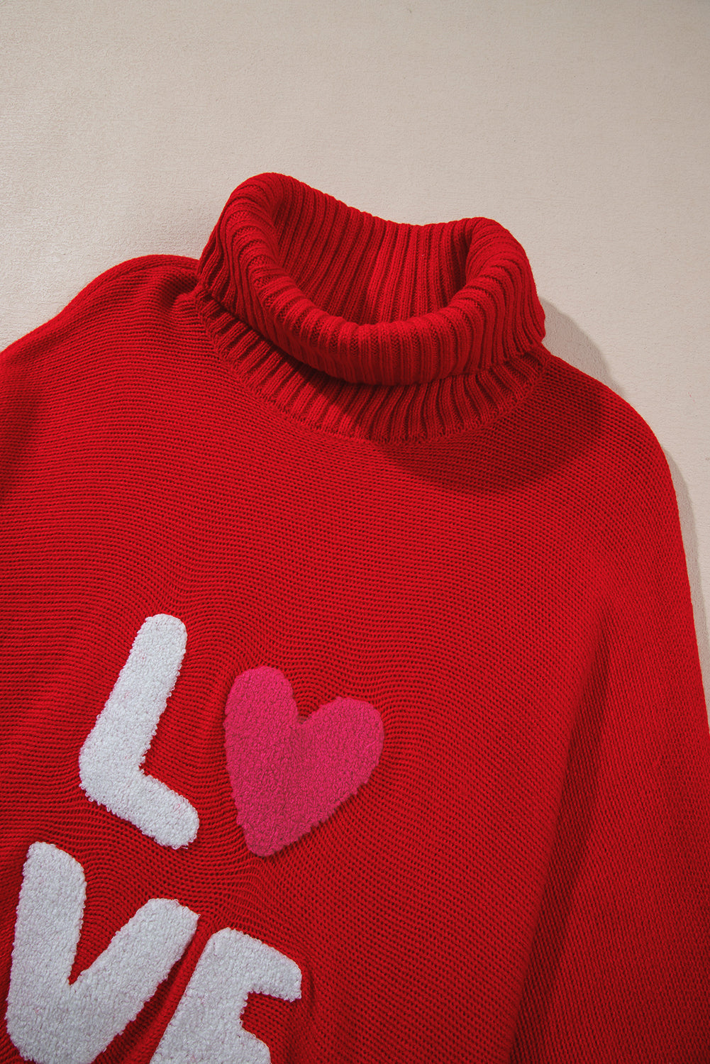 Merry Letter Embroidered High Neck Sweater