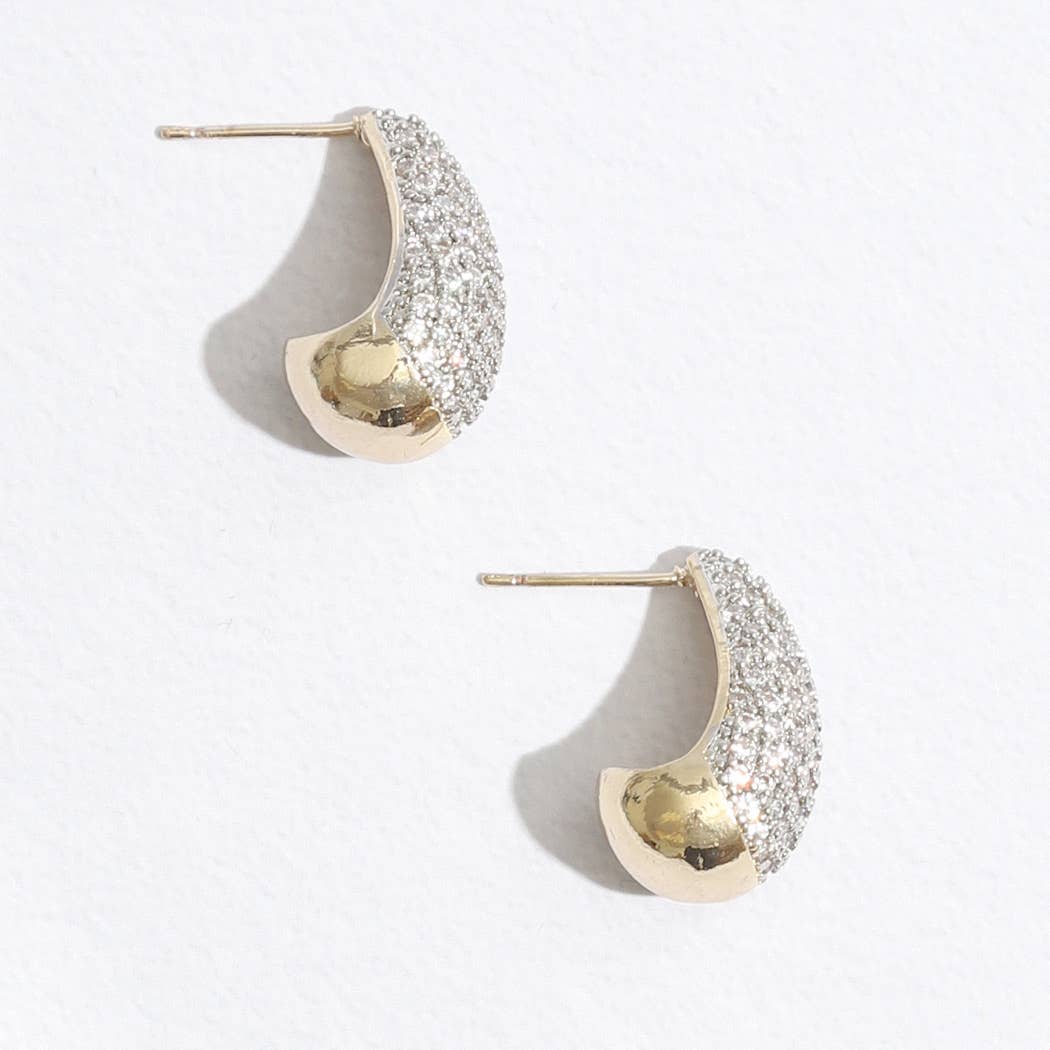Water Drop Shape CZ Pave Two Tone Post Earrings