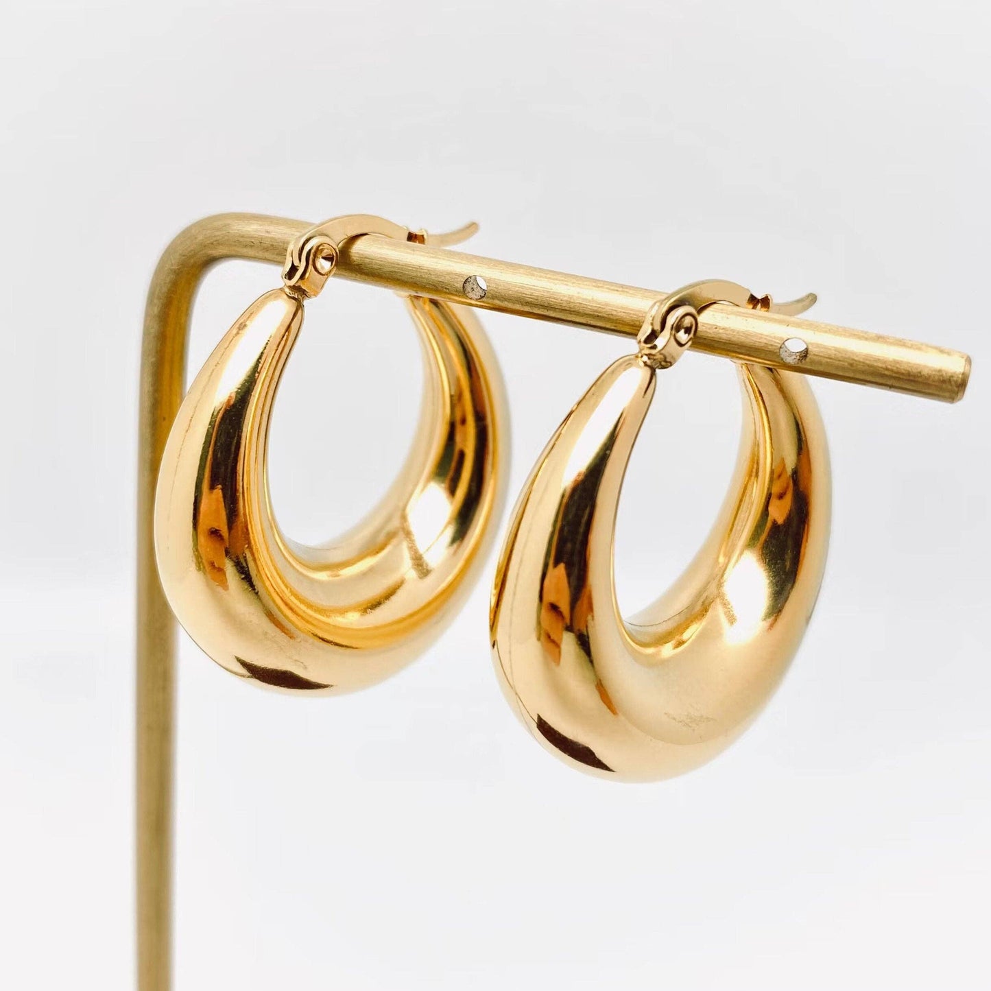 Geometric Gold Plated Stainless Steel Huggie Earrings - FGS