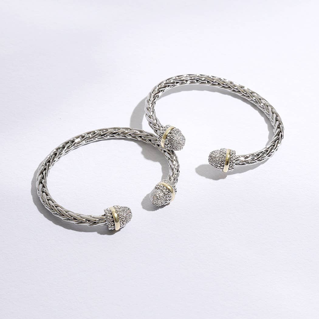 Multi-Toned CZ Round Edge Braided Bangle Bracelet