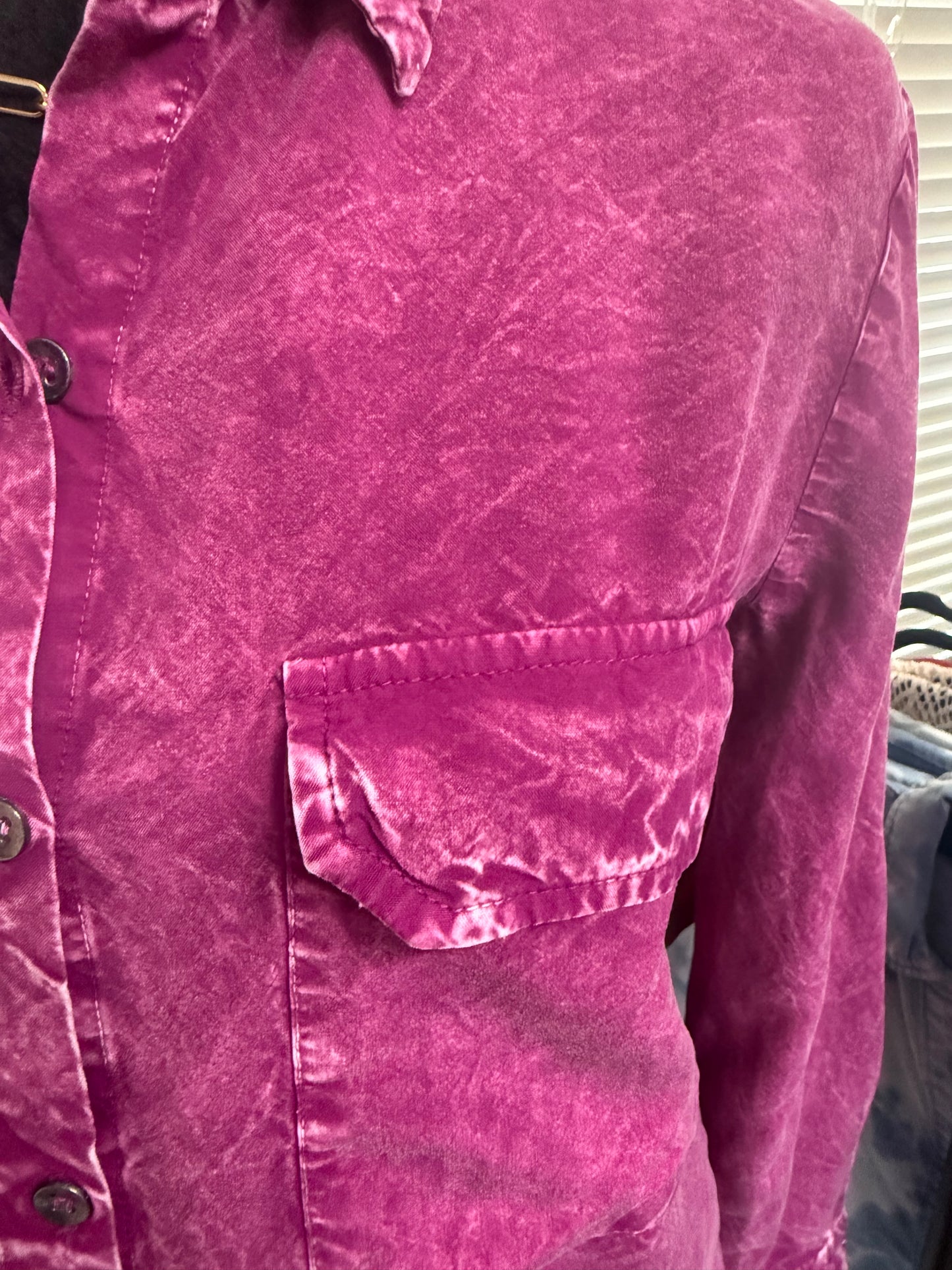 Fuchsia Button Down Long Sleeve Top