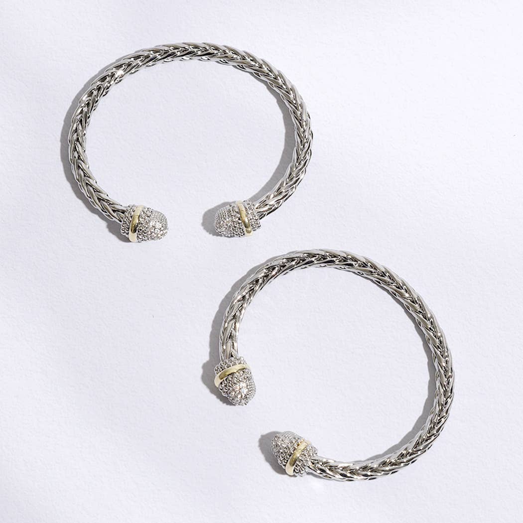 Multi-Toned CZ Round Edge Braided Bangle Bracelet