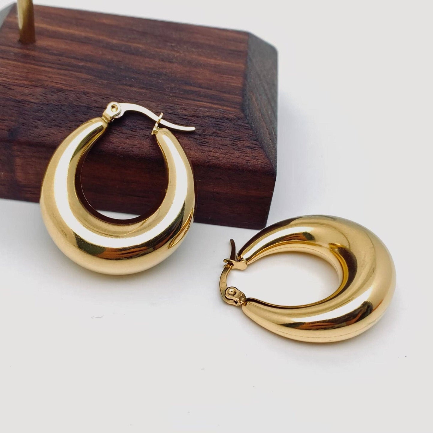 Geometric Gold Plated Stainless Steel Huggie Earrings - FGS