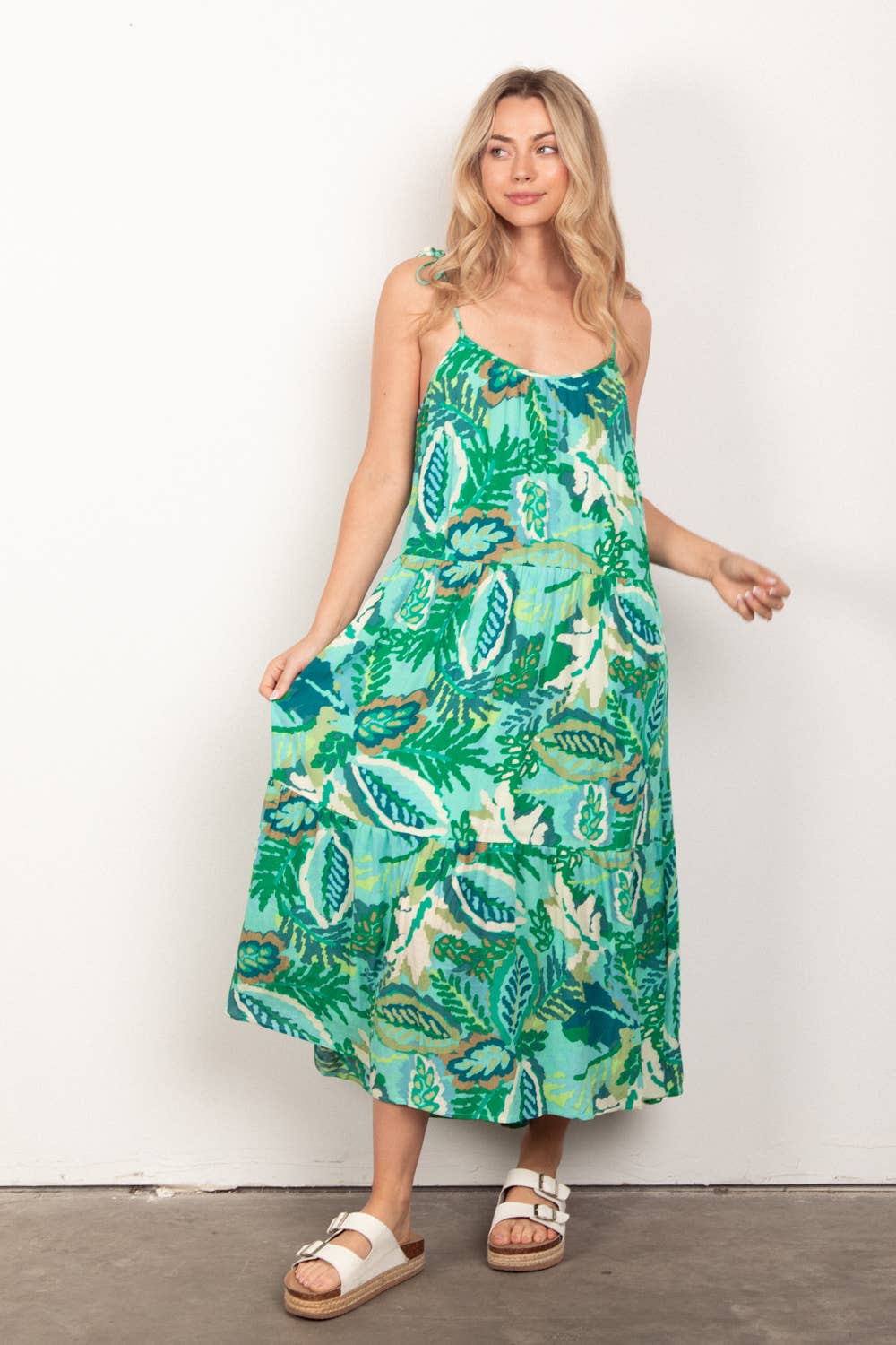 PLUS SIZE Sleeveless Tropical Printed Summer Midi