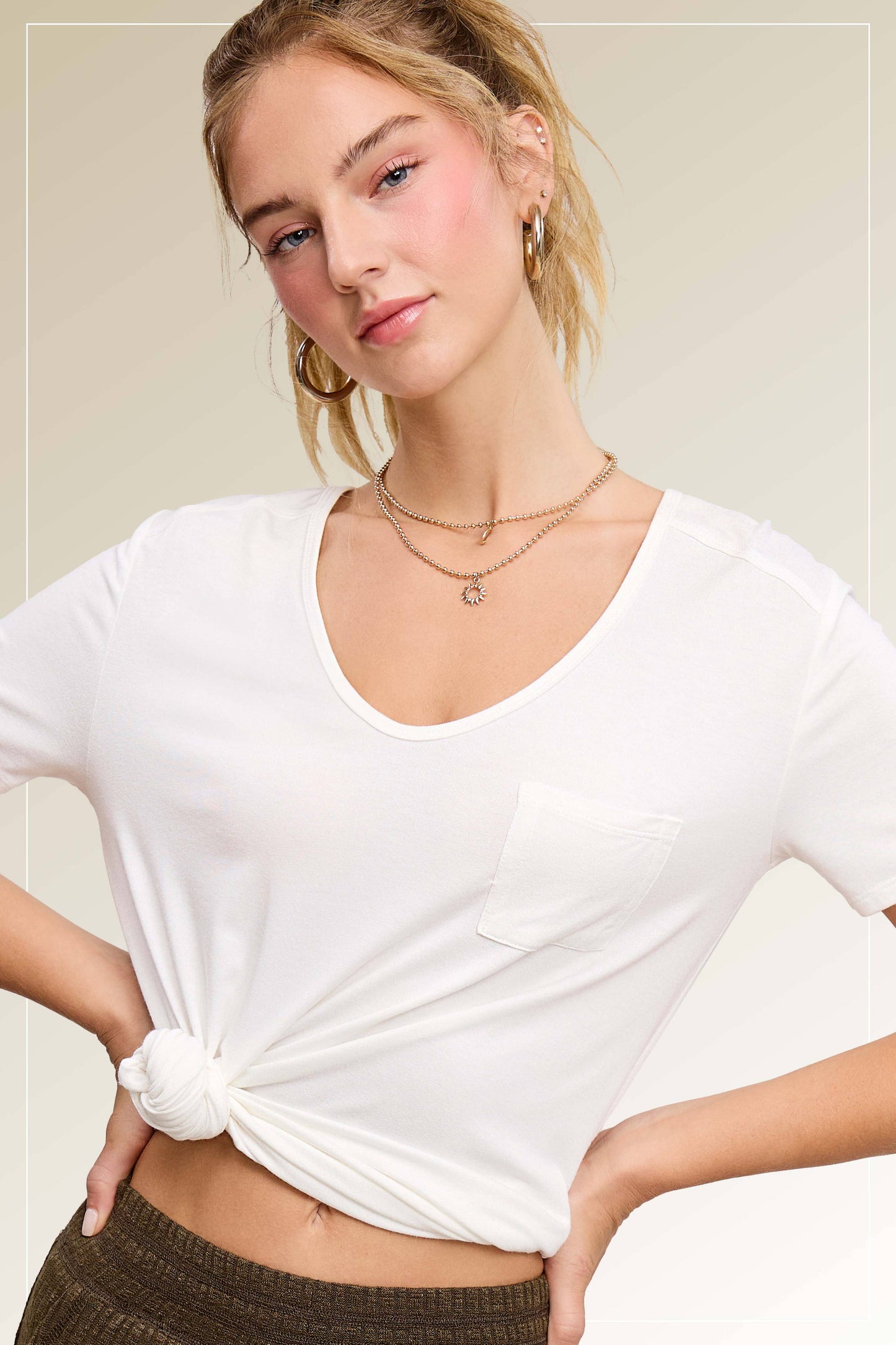 Super Soft Front Pocket Short Sleeve Basic Top
