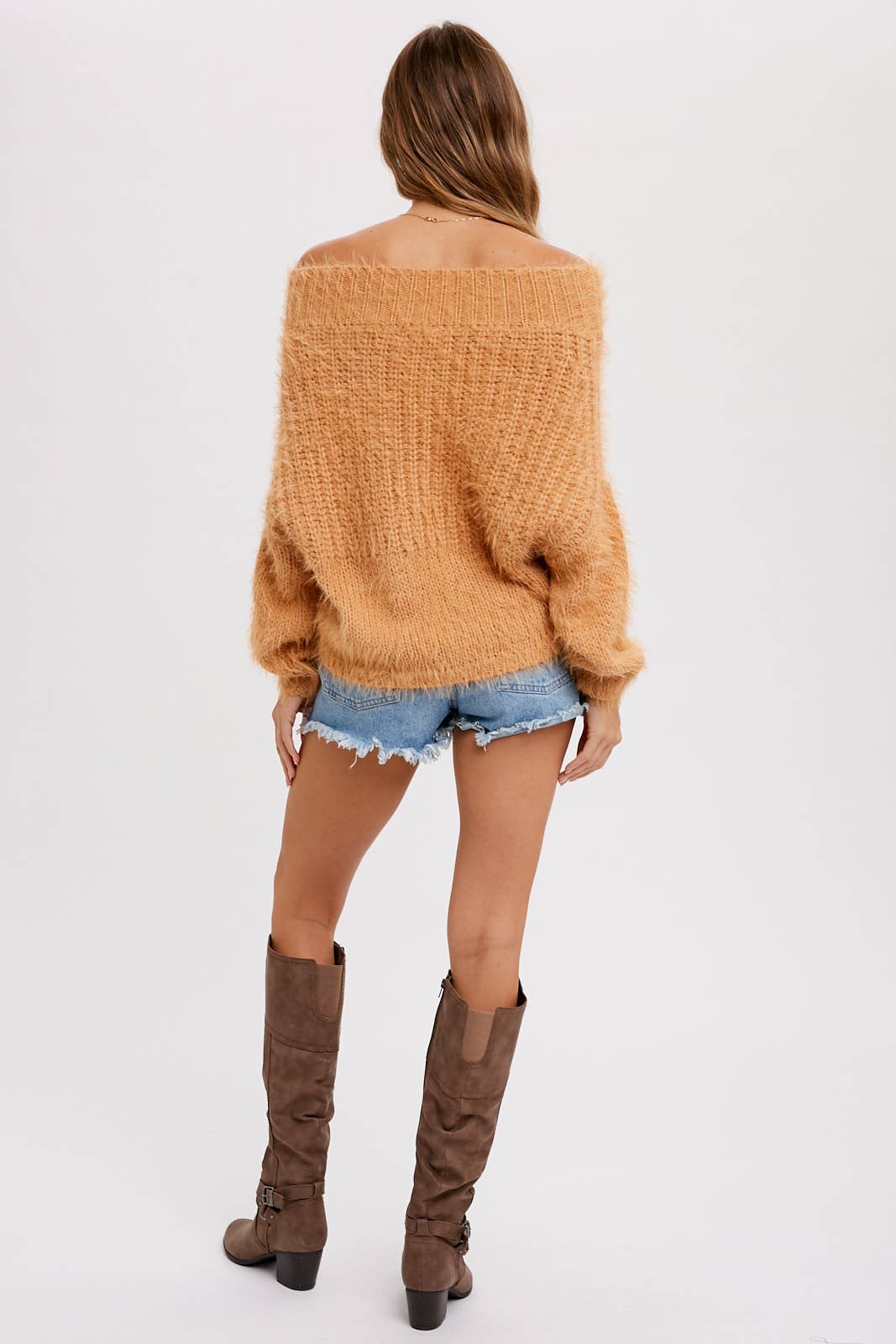 FUZZY DOLMAN OFF SHOULDER PULLOVER