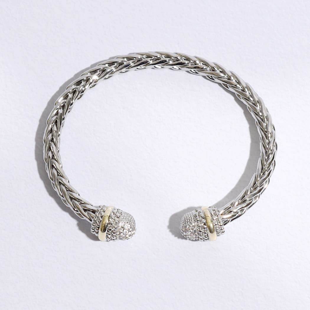 Multi-Toned CZ Round Edge Braided Bangle Bracelet