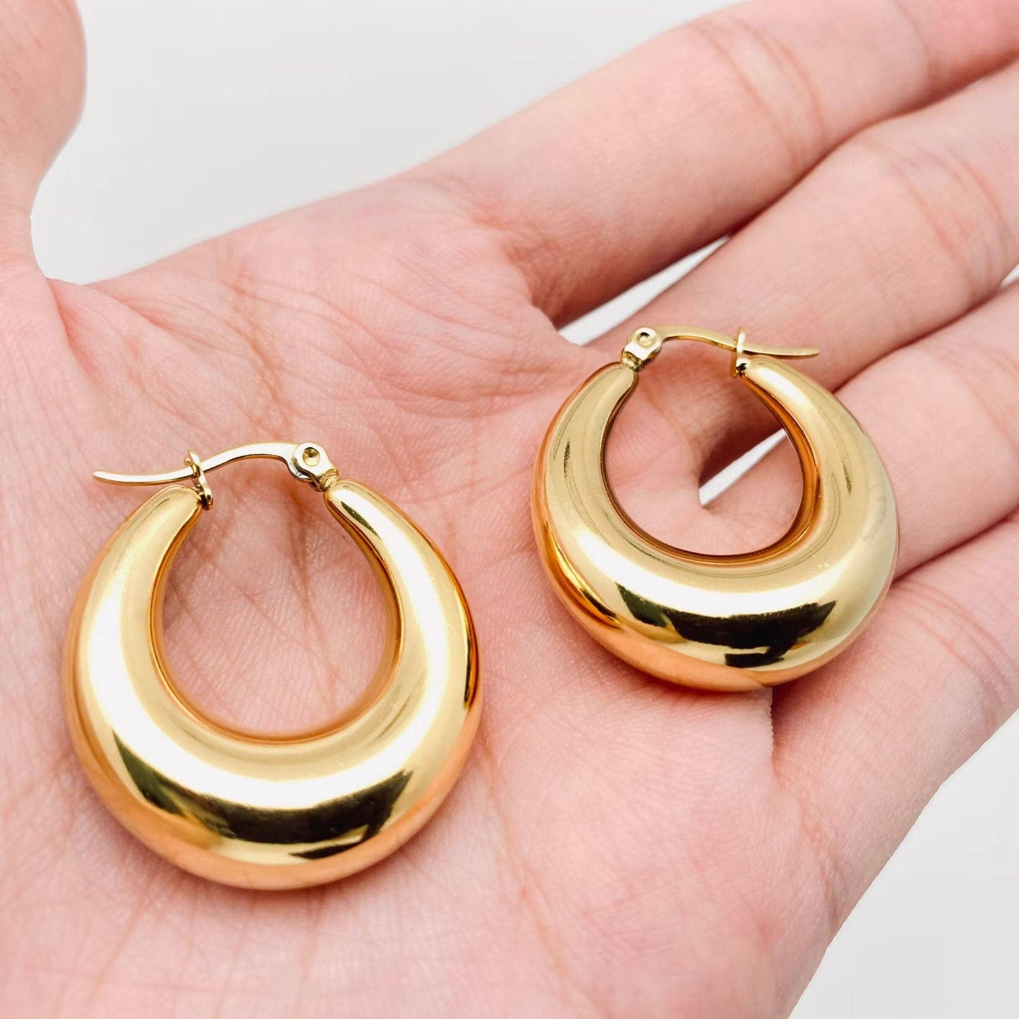 Geometric Gold Plated Stainless Steel Huggie Earrings - FGS