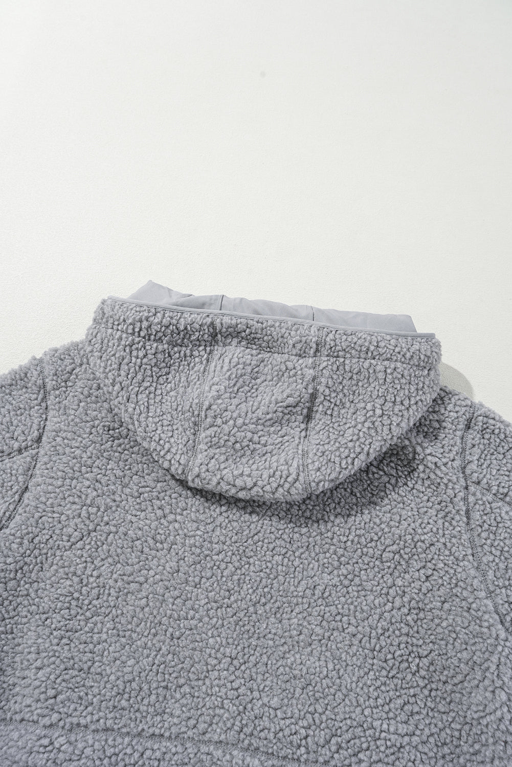 Pale Khaki Fleece Zip Up Drawstring Hooded Pocketed Jacket