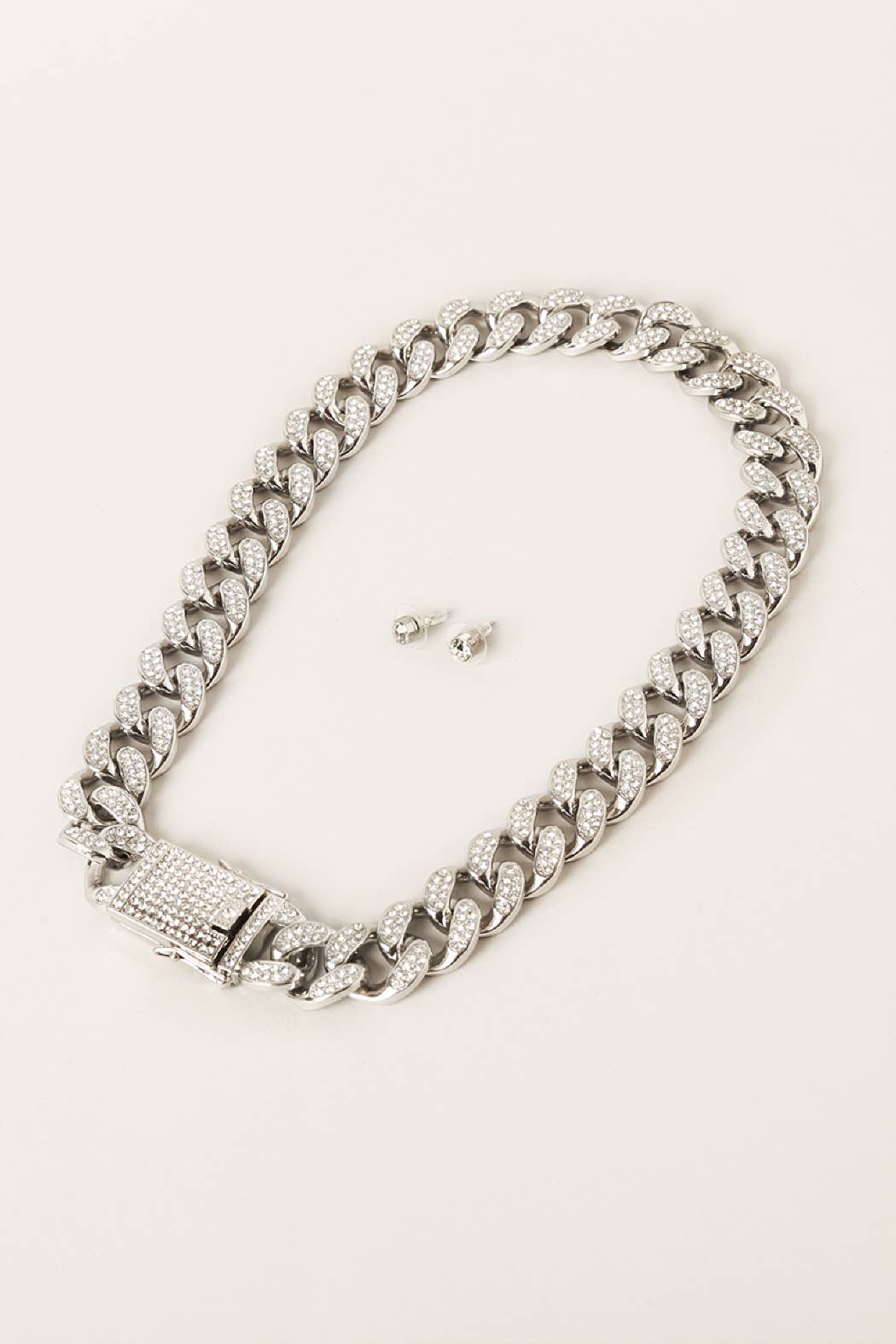 Crystal Stone Link Chain Necklace Earrings Set
