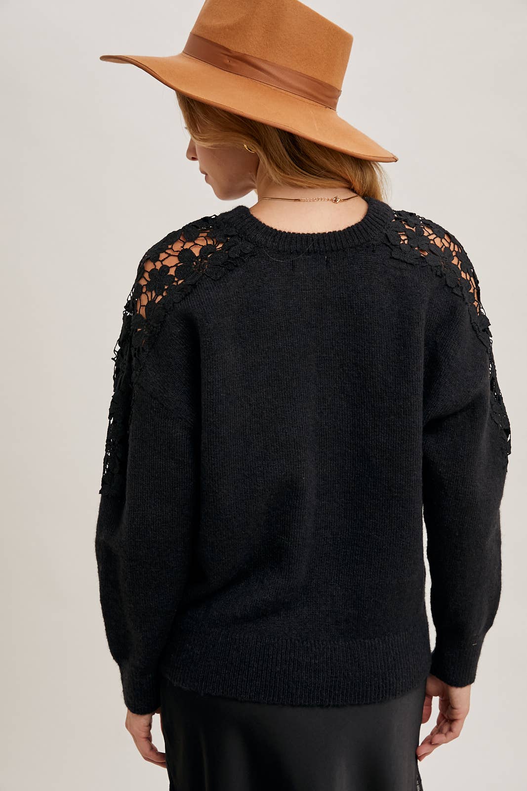 CROCHET CONTRAST KNIT SWEATER PULLOVER