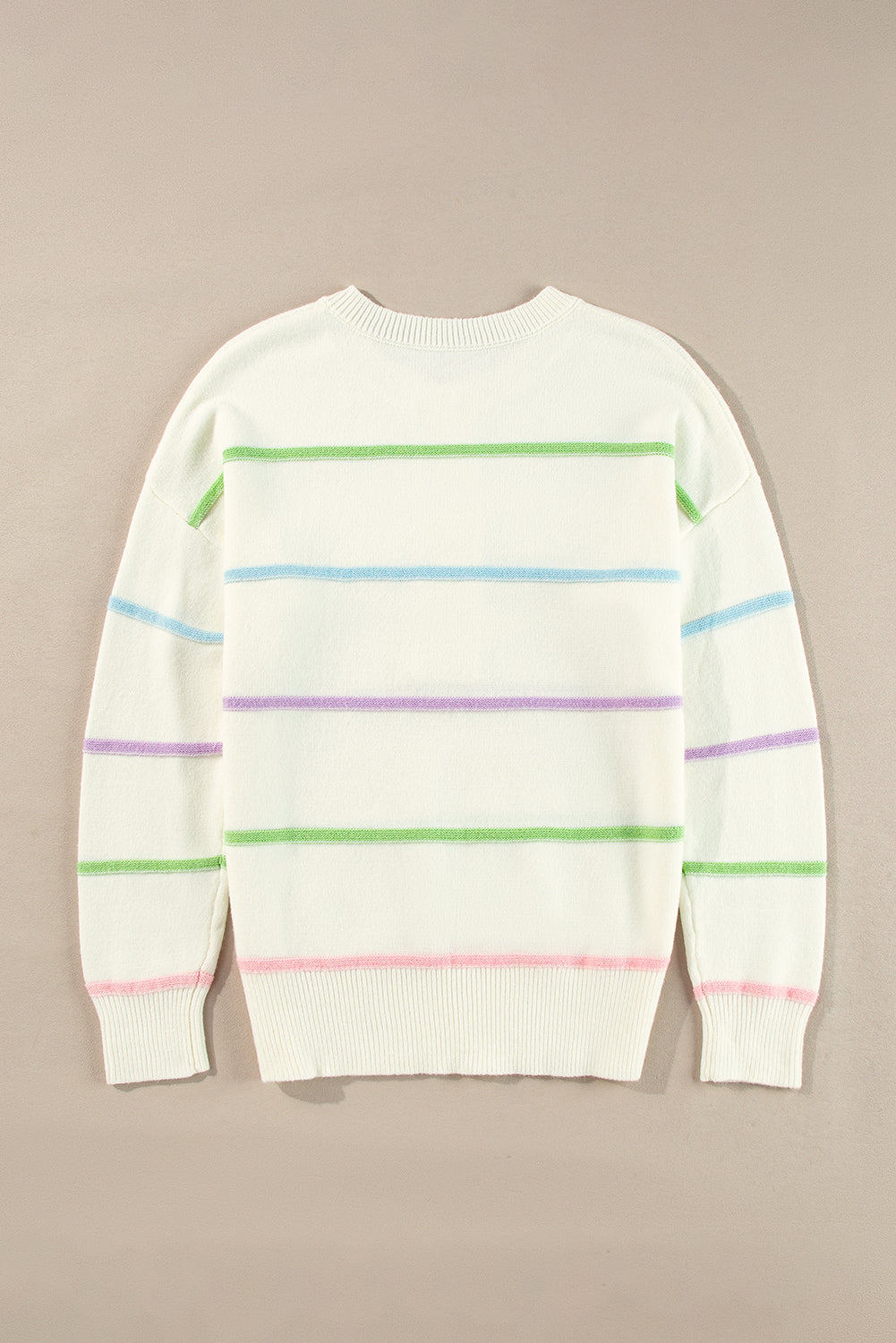White Rainbow Stripes Drop Shoulder Baggy Henley Sweate