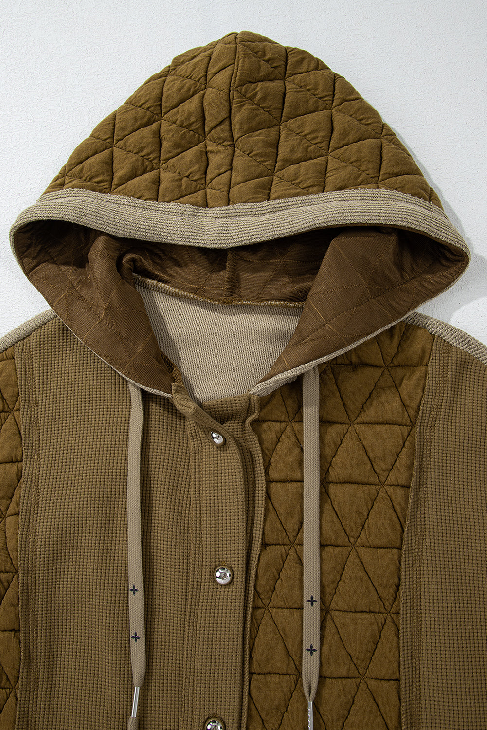 Quilted Textured Patchwork Loose Fit Hooded Jacket