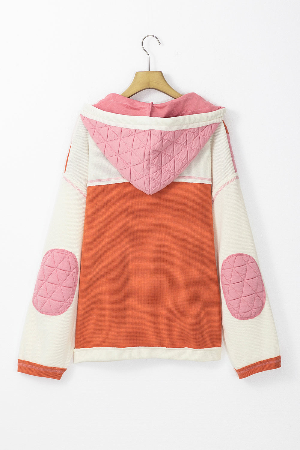 Quilted Textured Patchwork Loose Fit Hooded Jacket