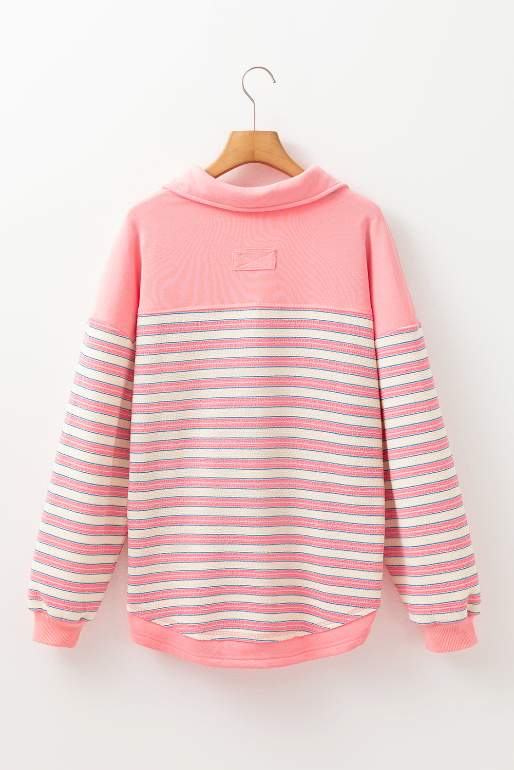 Buttoned V Neck Collared Drop Shoulder Top