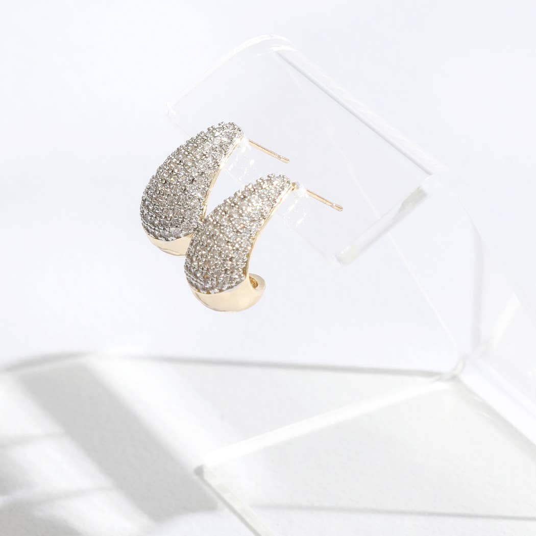 Water Drop Shape CZ Pave Two Tone Post Earrings