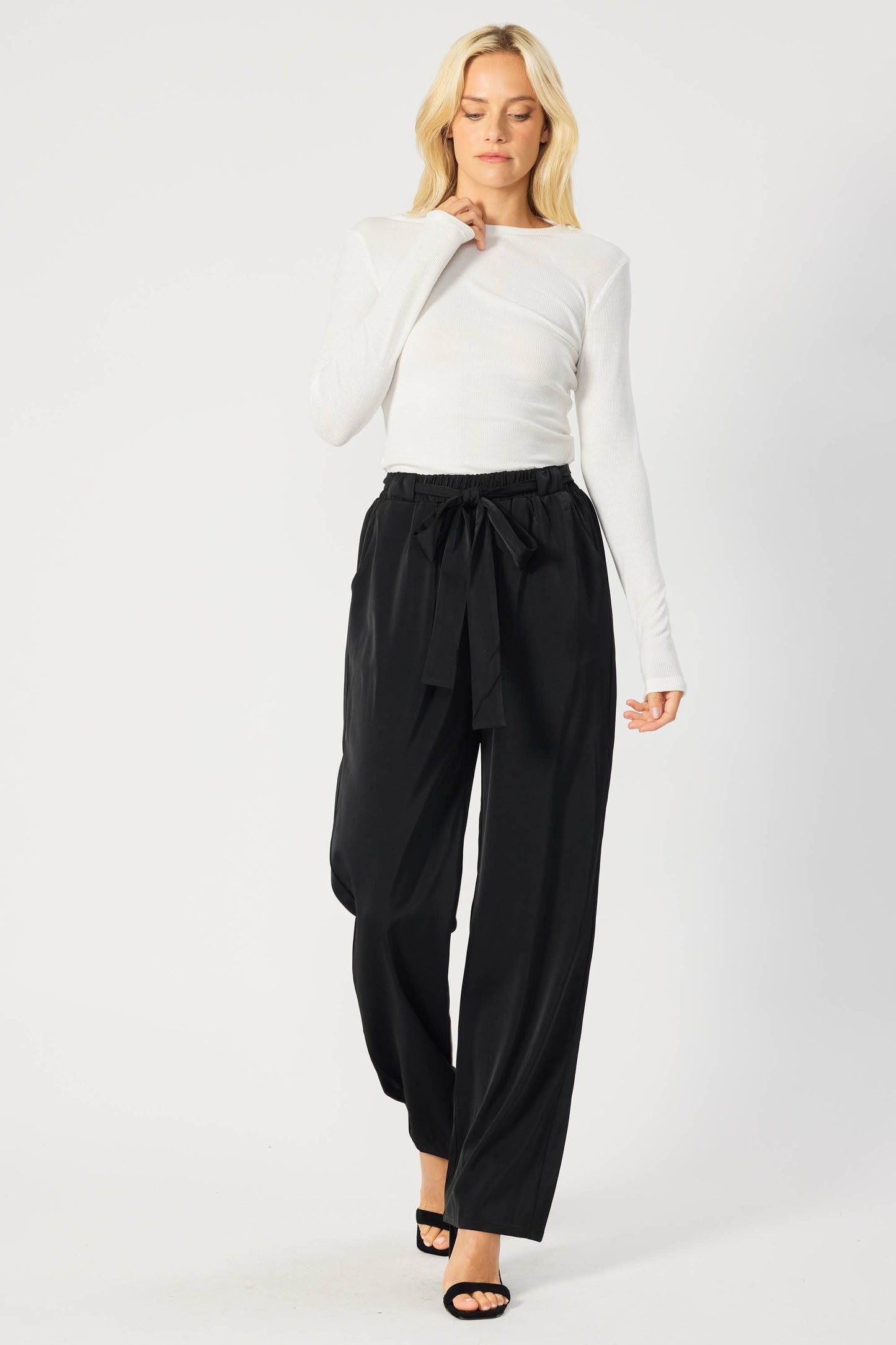 SATIN TROUSER FEATURING BELT AMD ELASTIC WAIST BAND