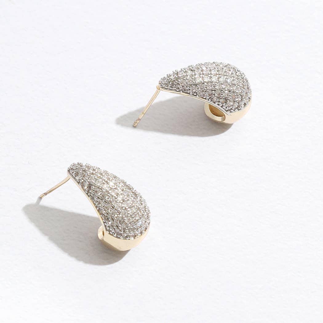 Water Drop Shape CZ Pave Two Tone Post Earrings
