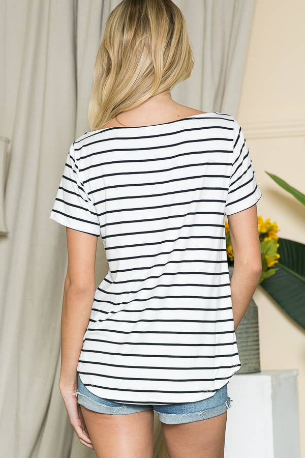 STRIPE BOAT NECK SHORT SLEEVE TOP