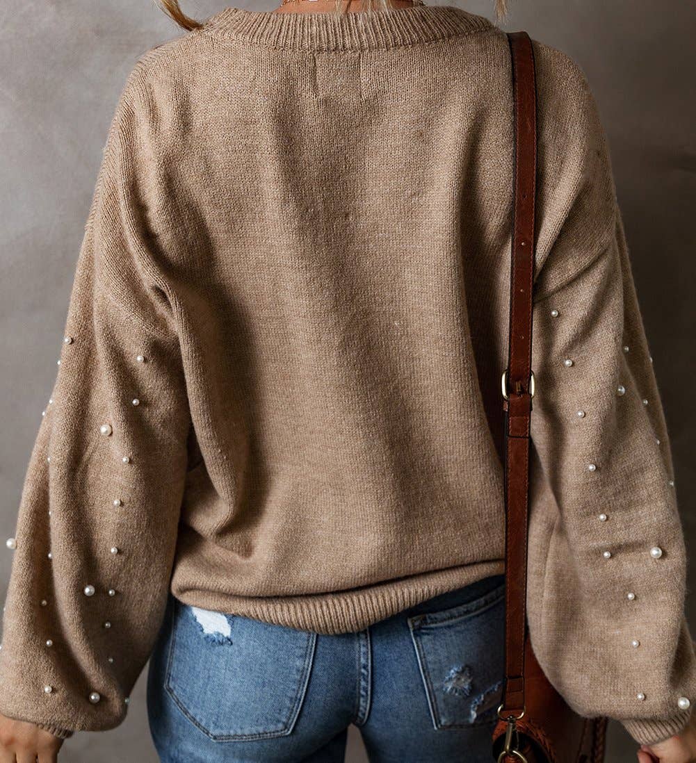 Pearled Drop Shoulder Round Neck Sweater