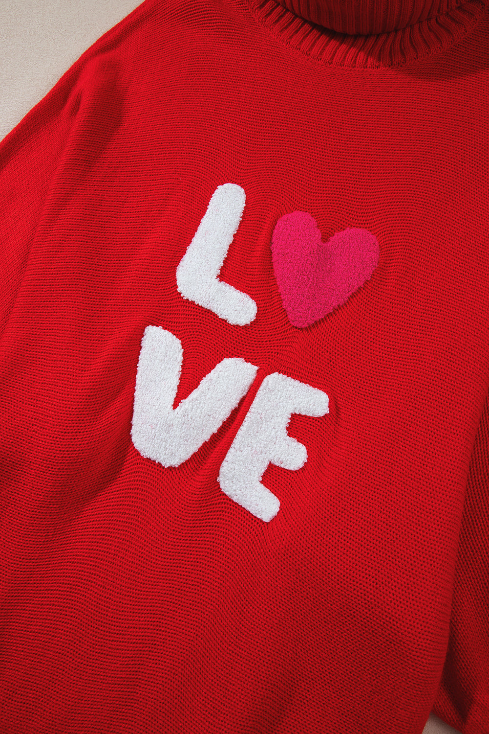 Merry Letter Embroidered High Neck Sweater