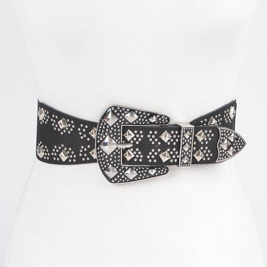 Multi Metal Studded Plus Size Elastic Belt HB8648