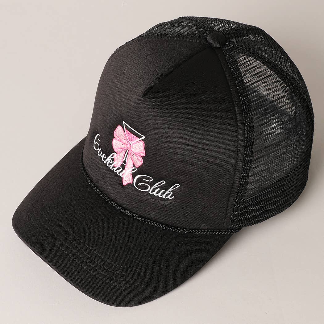 Bow Cocktail Club Embroidery Mesh Back Trucker Hat