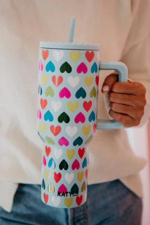 MULTICOLORED HEARTS MINT STAINLESS STEEL TUMBLER