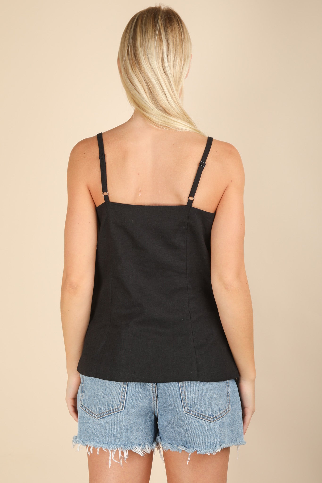 Black Button Down Solid Woven Top