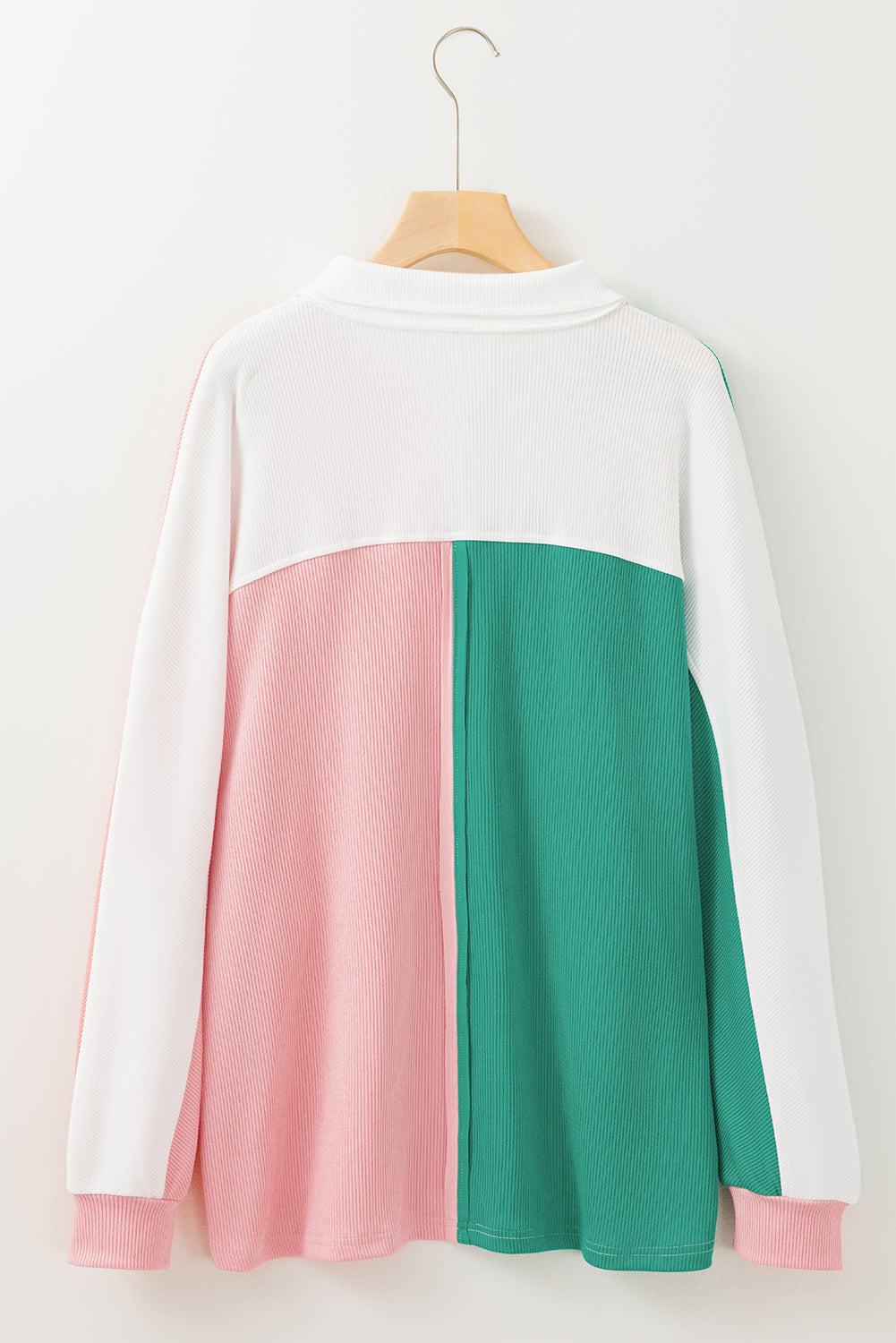 Gray Colorblock Ribbed Collared Oversized Sweatshirt