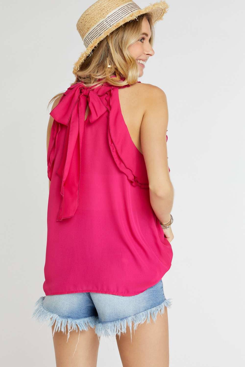HALTER NECK RUFFLED BLOUSE