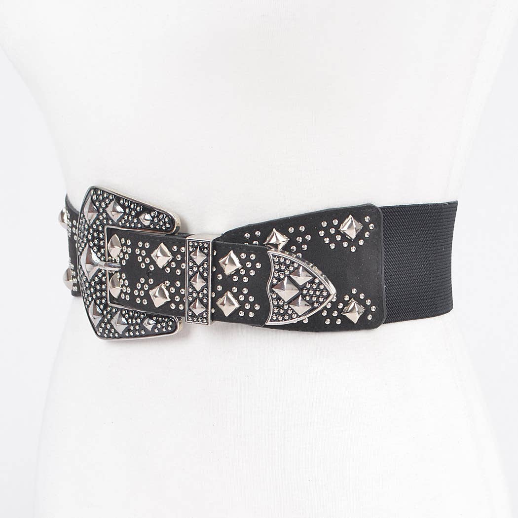 Multi Metal Studded Plus Size Elastic Belt HB8648