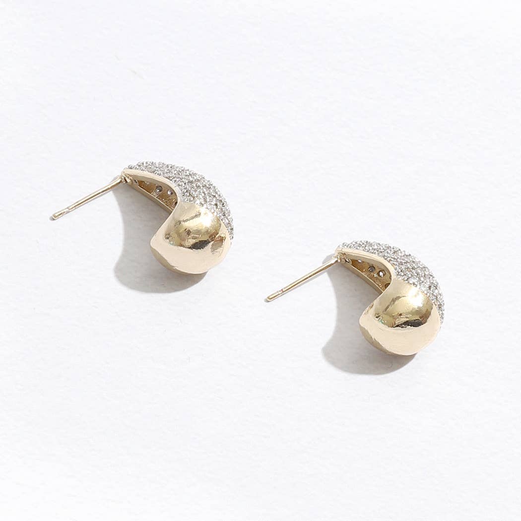 Water Drop Shape CZ Pave Two Tone Post Earrings