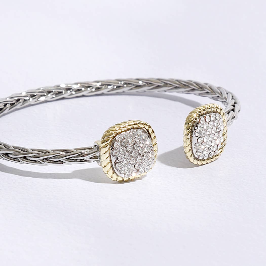 CZ Square Edge Designed Braided Bangle Bracelet
