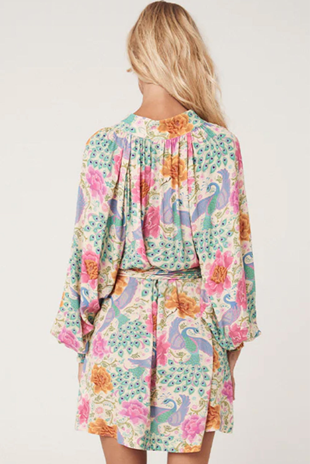 Multicolour Floral Print Bubble Sleeve Buttoned V Neck Mini Dress (In Shop)