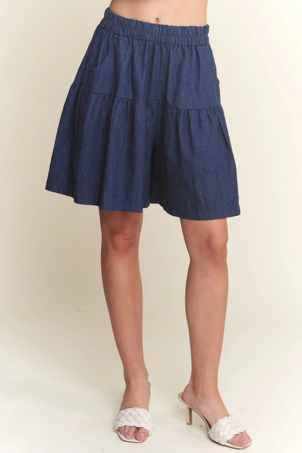 Wide Leg Tiered Denim Short
