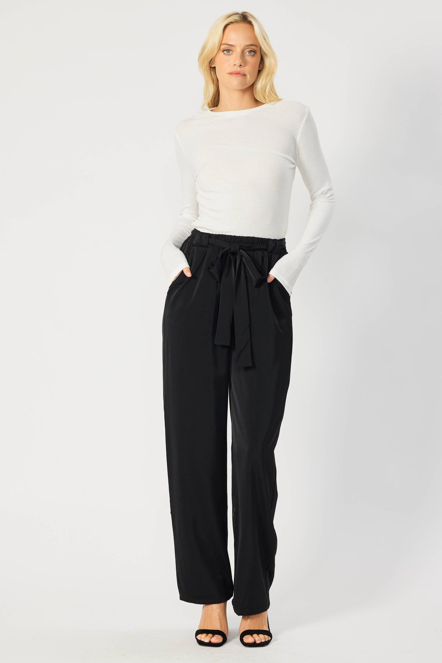 SATIN TROUSER FEATURING BELT AMD ELASTIC WAIST BAND