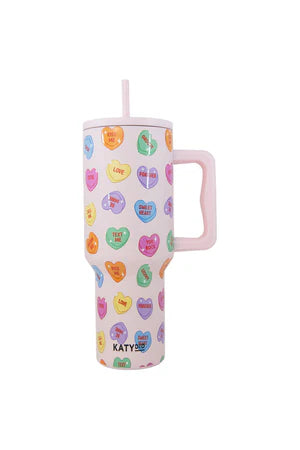 CANDY HEART VALENTINE'S TUMBLER CUP W/ HANDLE