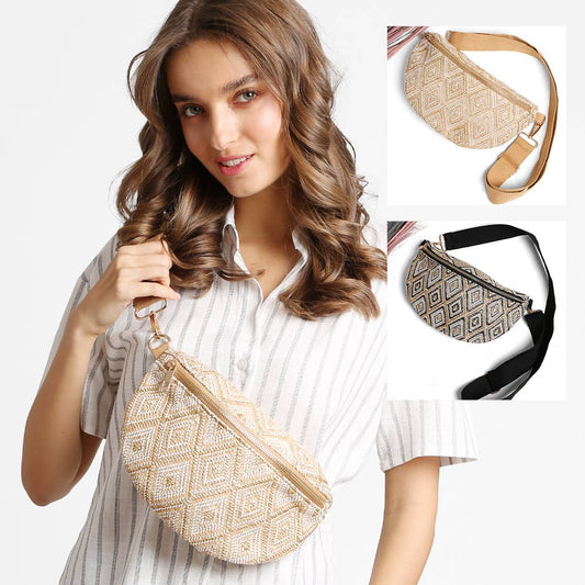 Diamond Pattern Adjustable Crossbody Belt Bag