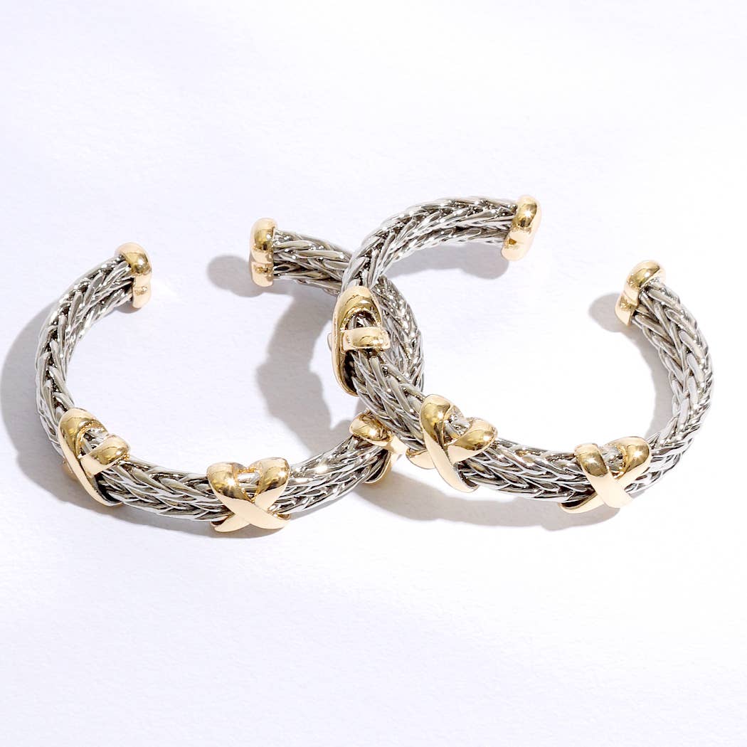 Braided Two Row Two Toned Bangle Bracelet