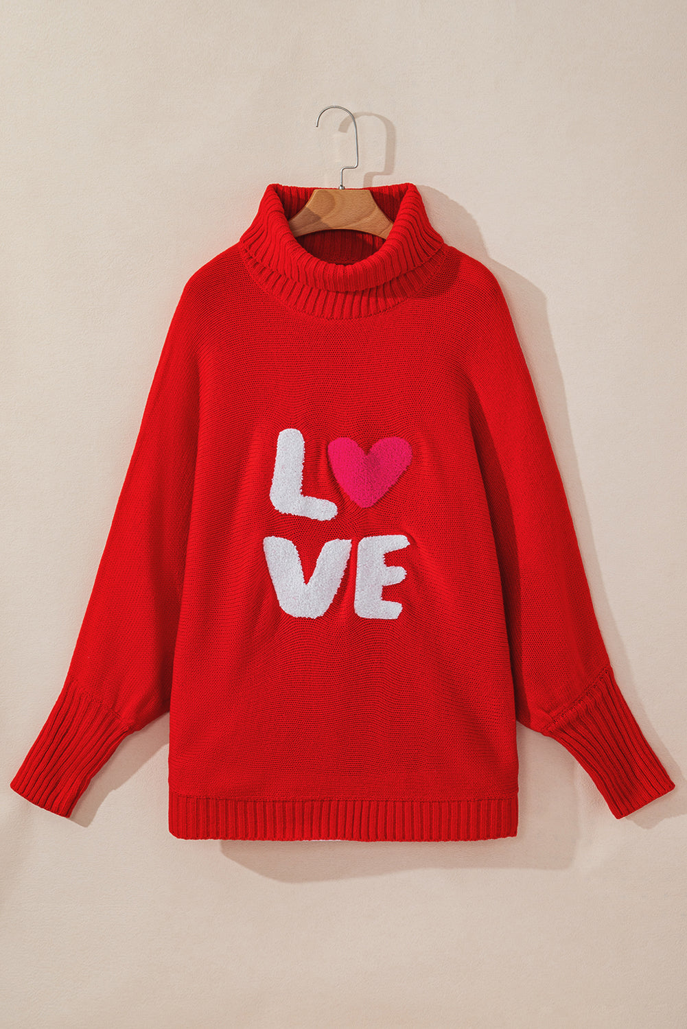 Merry Letter Embroidered High Neck Sweater